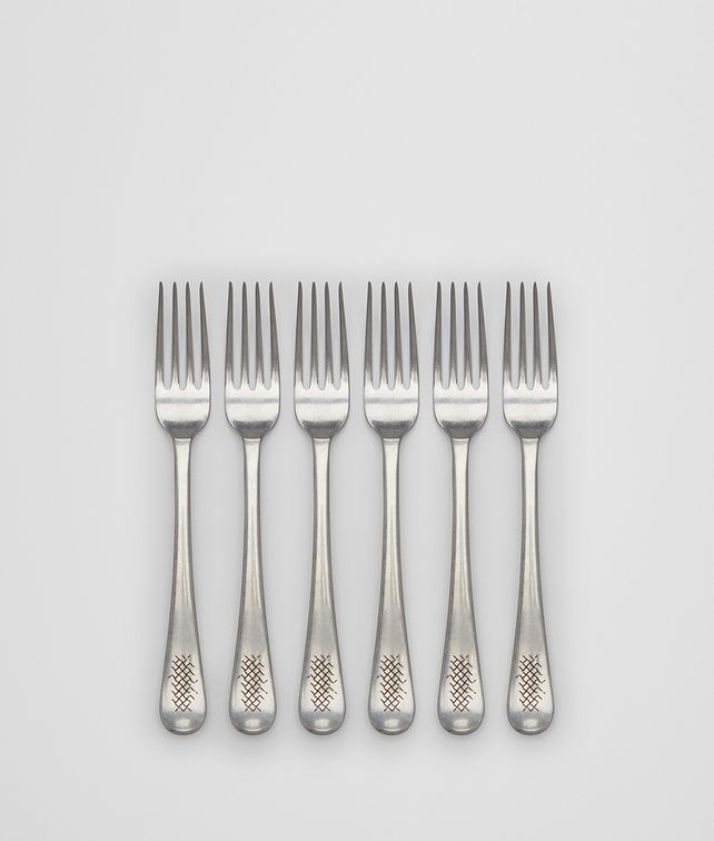BOTTEGA VENETA VINTAGE STAINLESS-STEEL DINNER FORK SIX-PIECE SET CUTLERY E fp