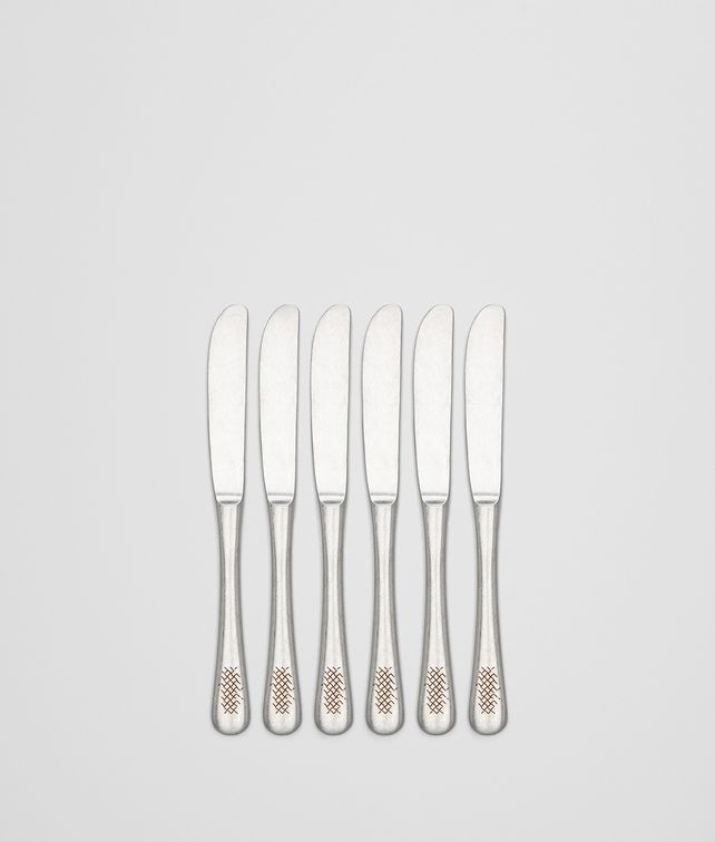 BOTTEGA VENETA VINTAGE STAINLESS-STEEL DESSERT KNIFE SIX-PIECE SET CUTLERY E fp