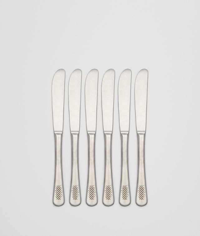 BOTTEGA VENETA VINTAGE STAINLESS-STEEL DINNER KNIFE SIX-PIECE SET CUTLERY E fp