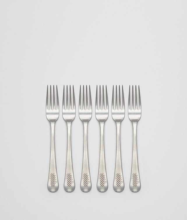 BOTTEGA VENETA VINTAGE STAINLESS STEEL DESSERT FORK SIX PIECE SET FLATWARE E fp