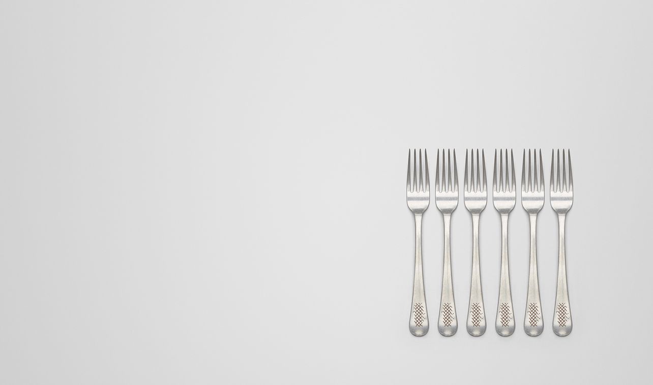 vintage stainless-steel dessert fork six-piece set landing