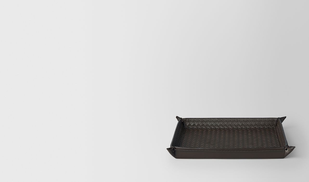 espresso intrecciato nappa leather letter tray landing