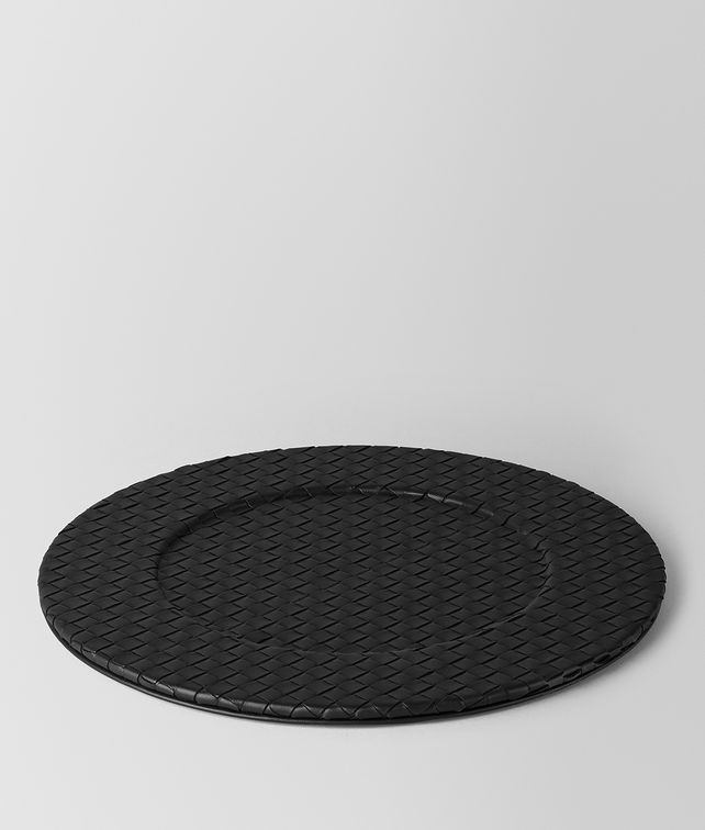BOTTEGA VENETA BLACK INTRECCIATO NAPPA LEATHER CHARGER TABLETOP E fp
