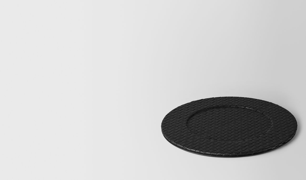 black intrecciato nappa leather charger landing