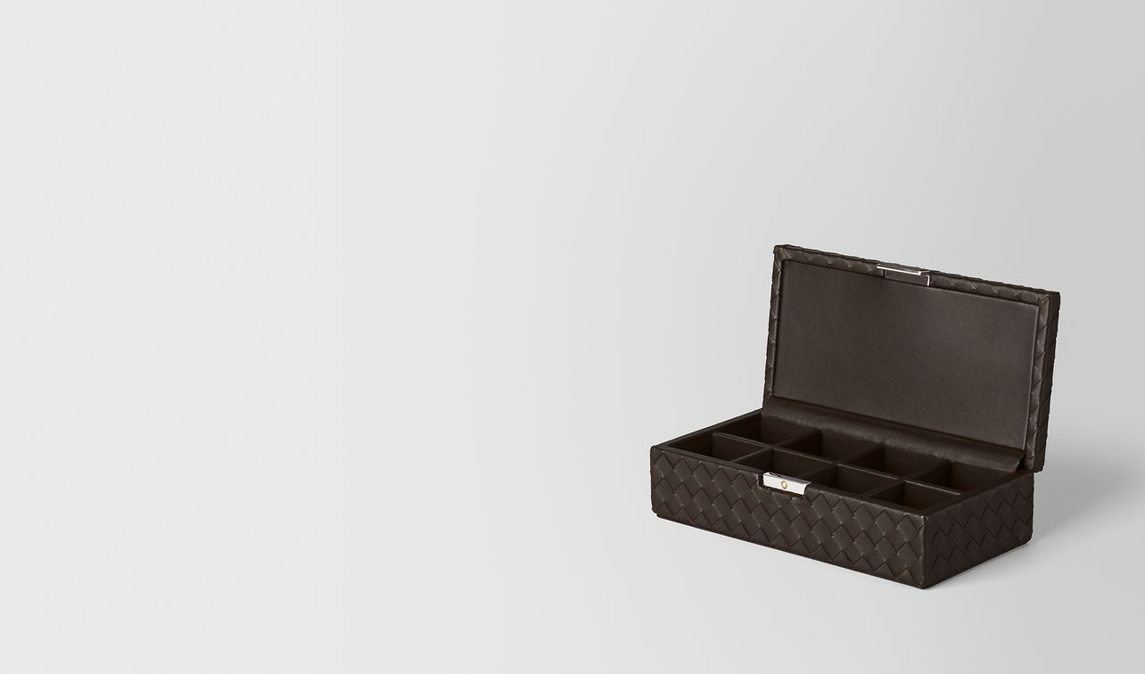 espresso intrecciato nappa leather cufflinks box landing