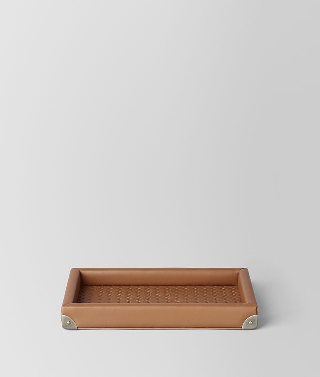 BOTTEGA VENETA NOCE INTRECCIATO NAPPA LEATHER RECTANGULAR TRAY TABLETOP E fp