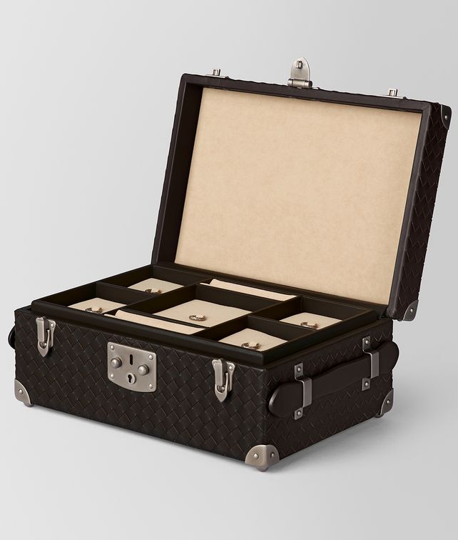 BOTTEGA VENETA ESPRESSO INTRECCIATO NAPPA LEATHER JEWELLERY TRAVEL CASE BOX E fp