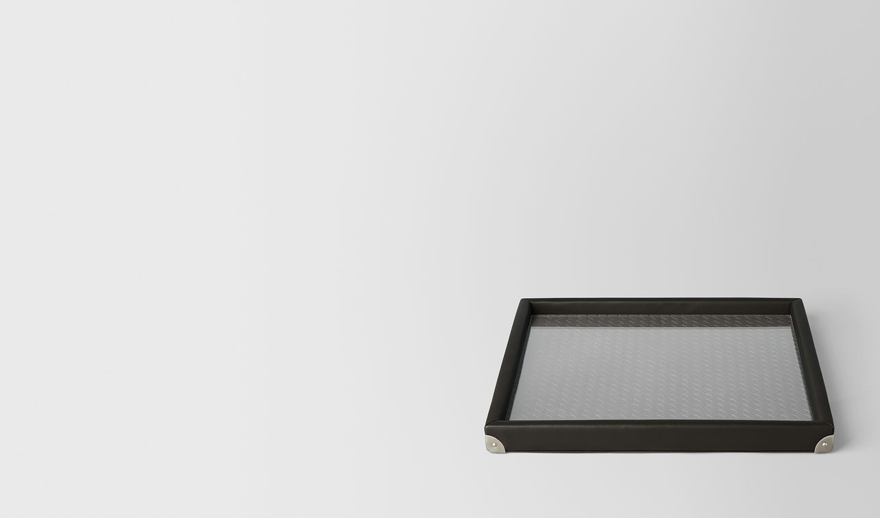 espresso intrecciato nappa leather square tray landing