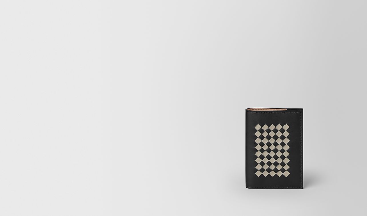 small notebook cover in intrecciato chequer landing