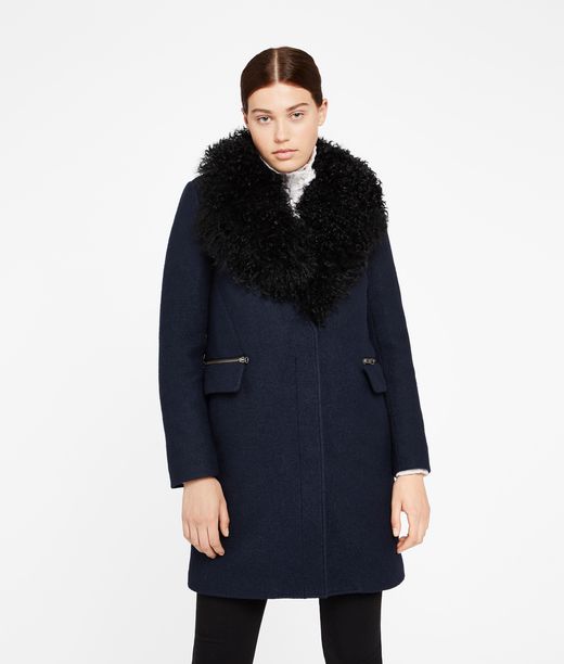 KARL LAGERFELD Wool Coat W/ Shearling Collar 12_f