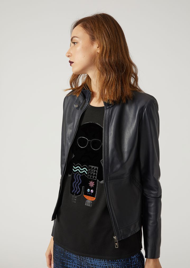 Biker Jacket In Wet Touch Nappa Leather Woman Emporio Armani