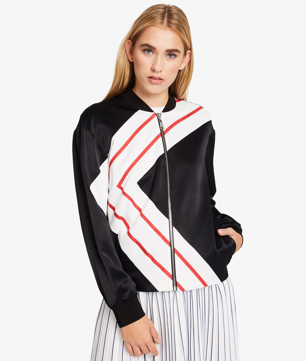KARL LAGERFELD K/Stripes Satin Bomber Jacket Jacket Woman f