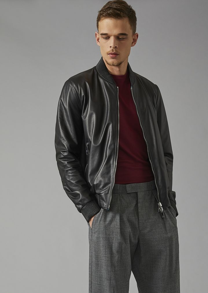 armani leather bomber jacket
