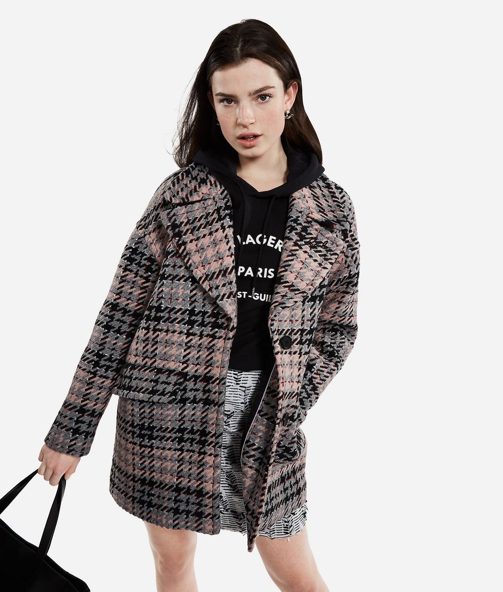 KARL LAGERFELD Wool Blend Plaid Coat Coat Woman f