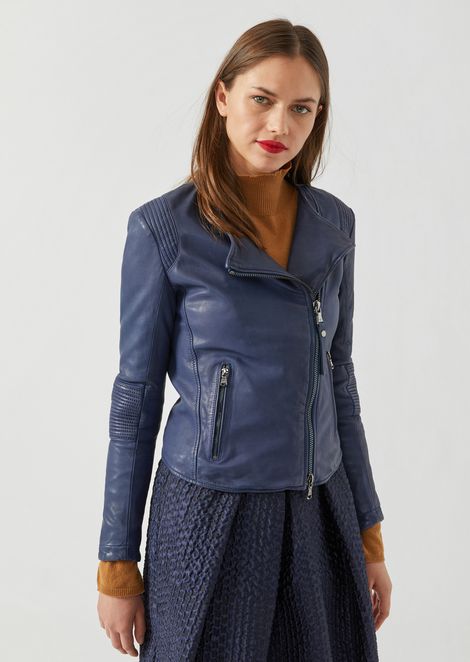 Women S Leather Jackets Emporio Armani Biker Jacket In Lined Leather