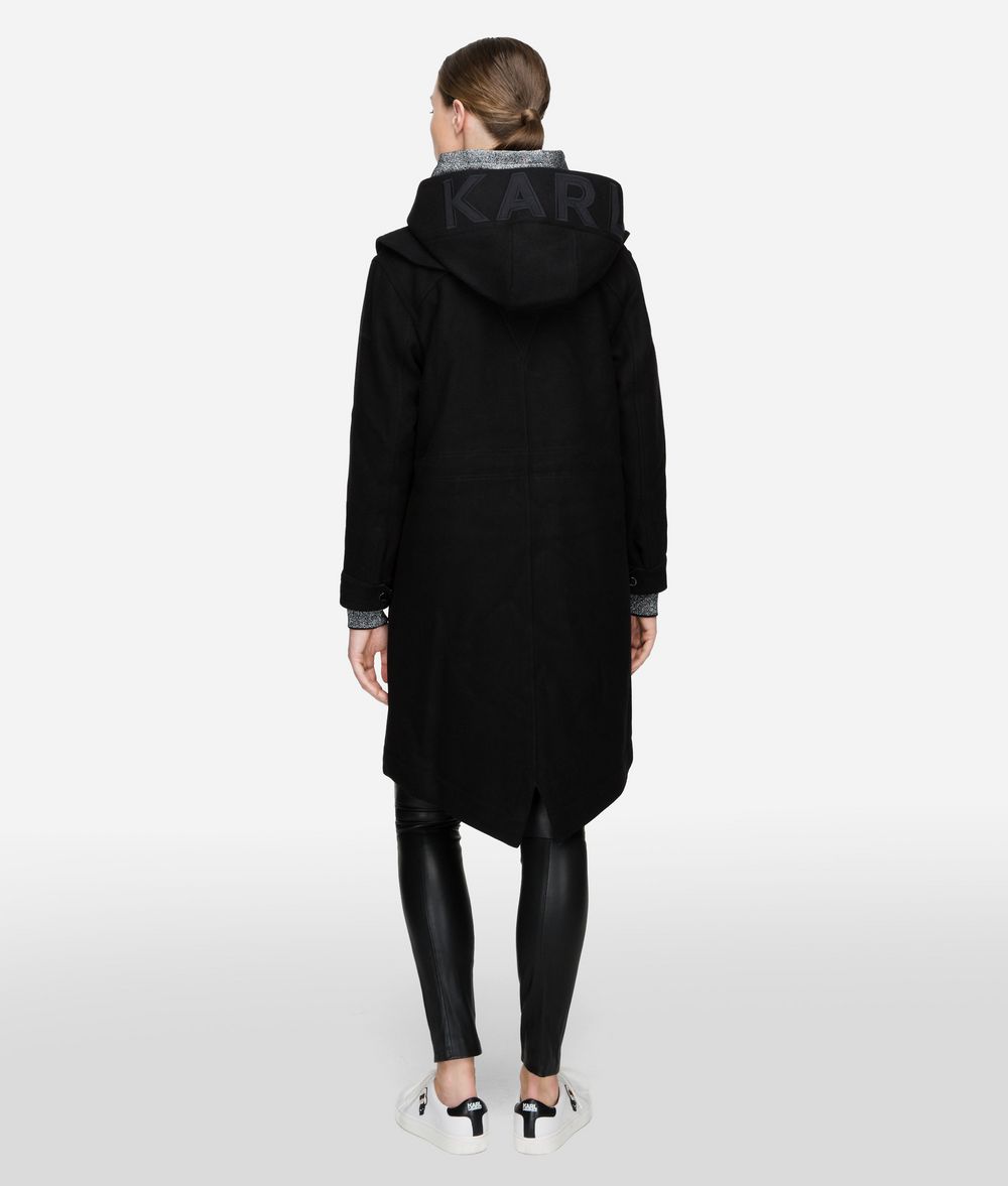 KARL LAGERFELD Wool Blend Hooded Parka Coat Outerwear Woman d