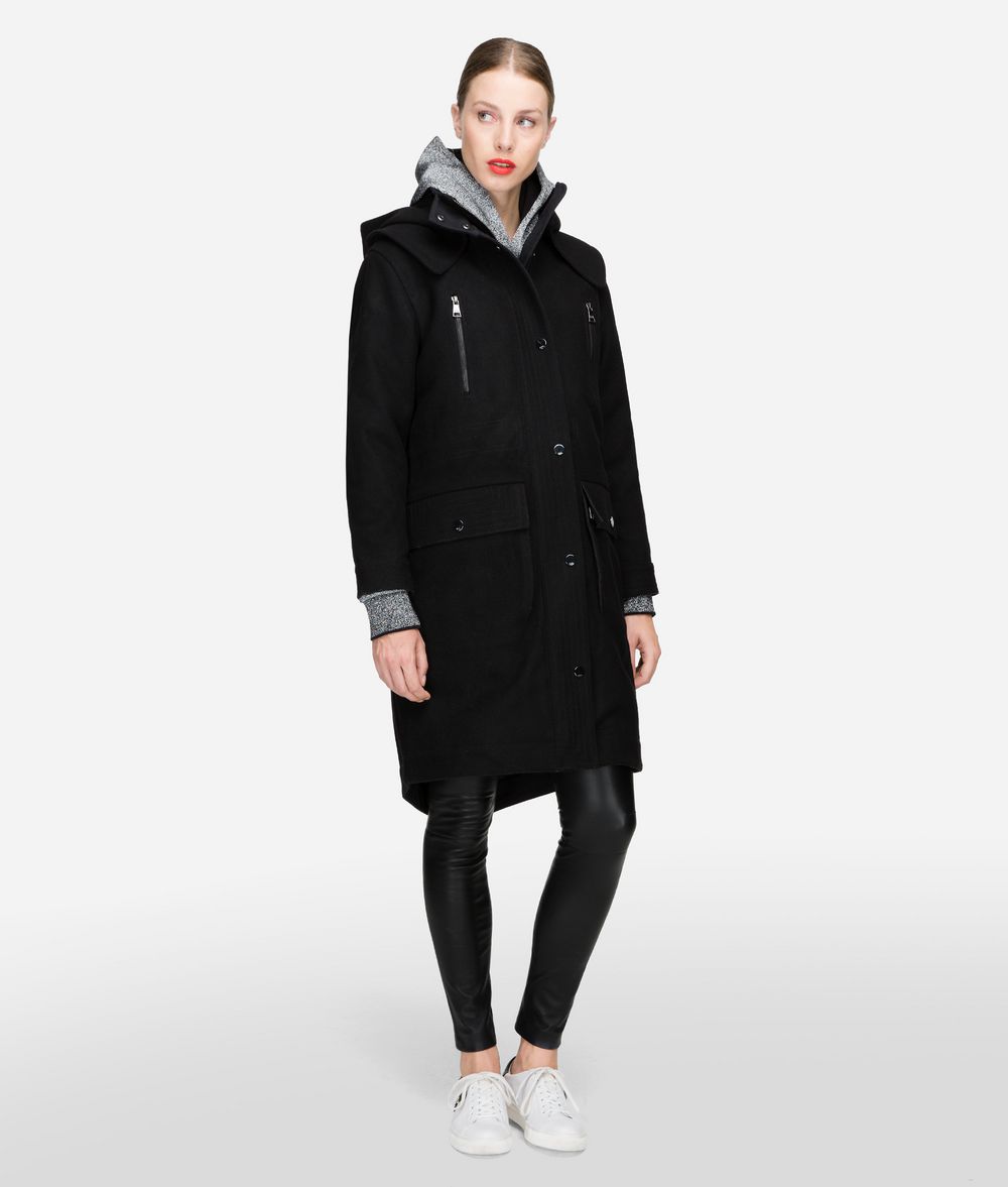 KARL LAGERFELD Wool Blend Hooded Parka Coat Outerwear Woman f