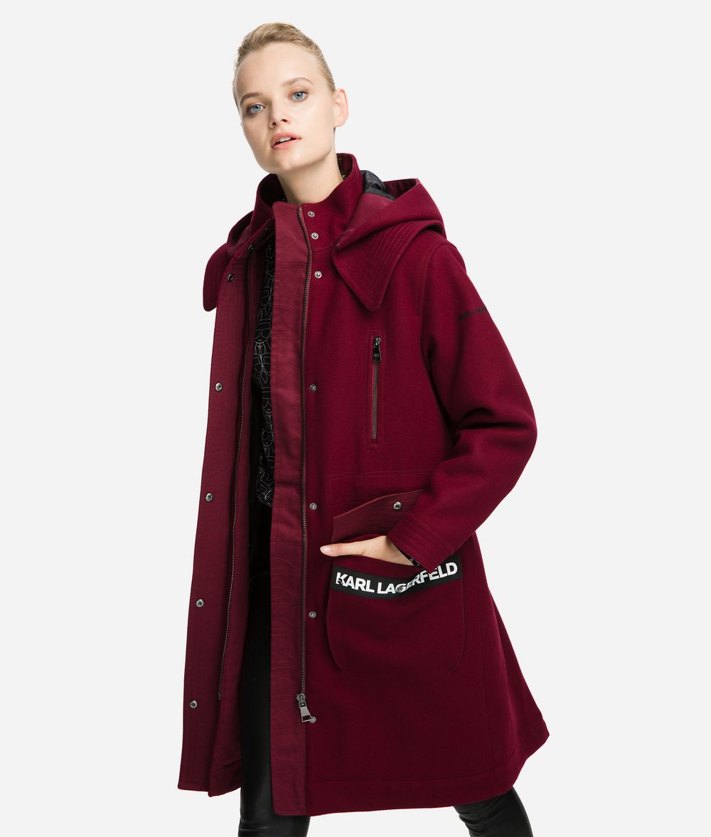 KARL LAGERFELD Wool Blend Hooded Parka Coat Outerwear Woman f