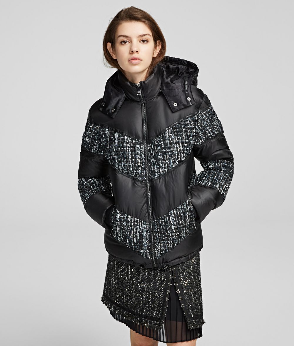 KARL LAGERFELD Bouclé MIx Down Jacket Coat Woman f