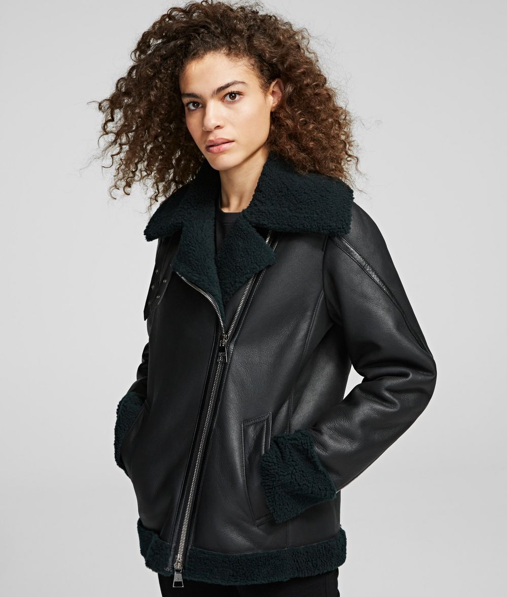 KARL LAGERFELD Shearling Biker Jacket Outerwear Woman f